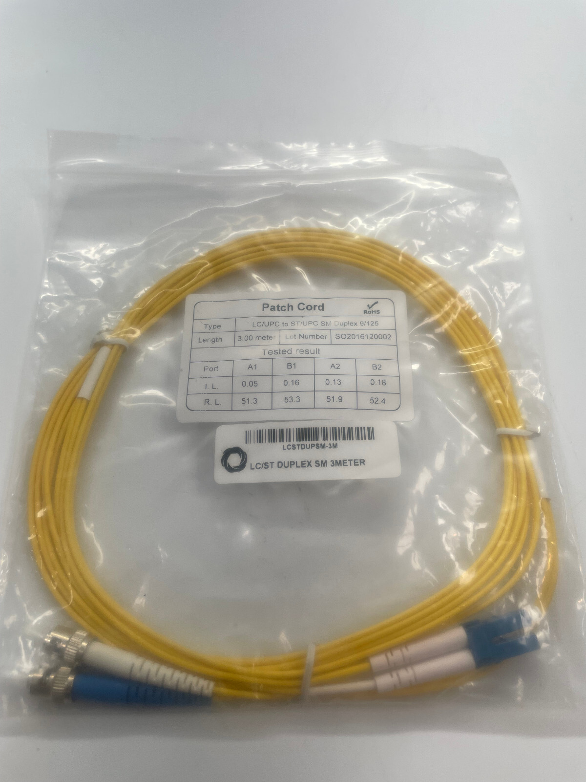 Lynn Electronic LCSTDUPSM-3M LC/UPS to ST/UPC SM Duplex 9/125