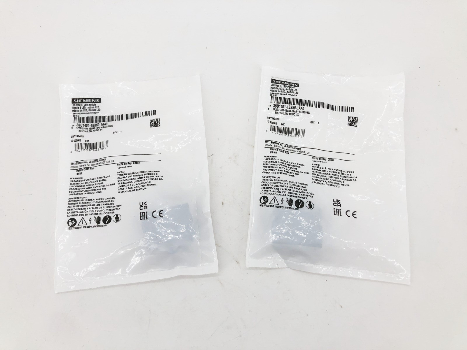 Lot of 2 New Siemens 3SU1401-1BB50-1AA0 LED Button Modules