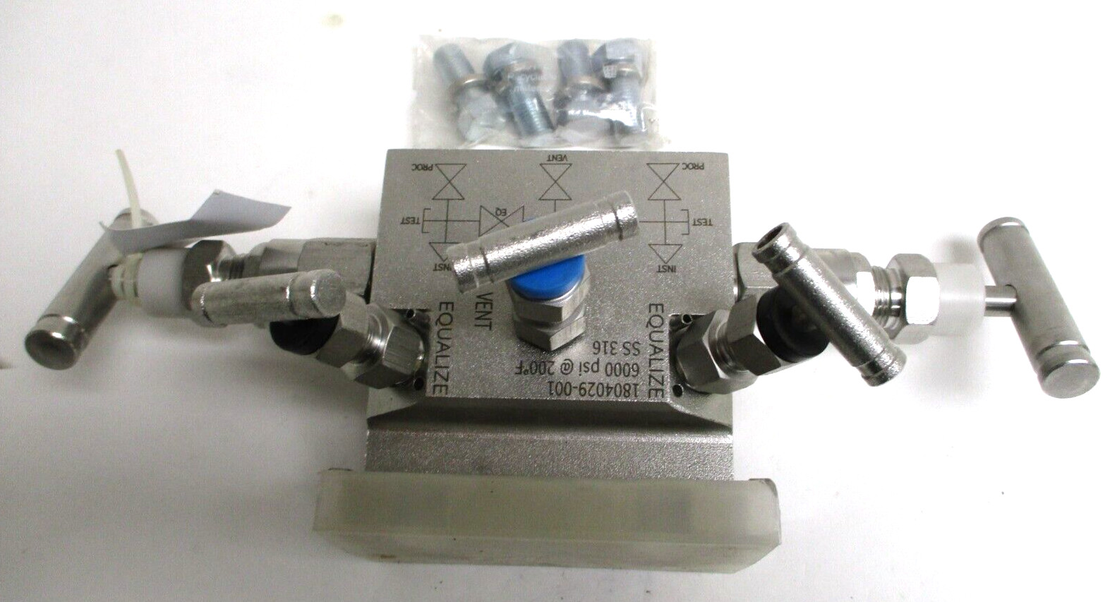 ASEA BROWN, 1804029-001, 5-VALVE MANIFOLD, 6000 PSI, w/ MOUNTING BOLTS, SURPLUS