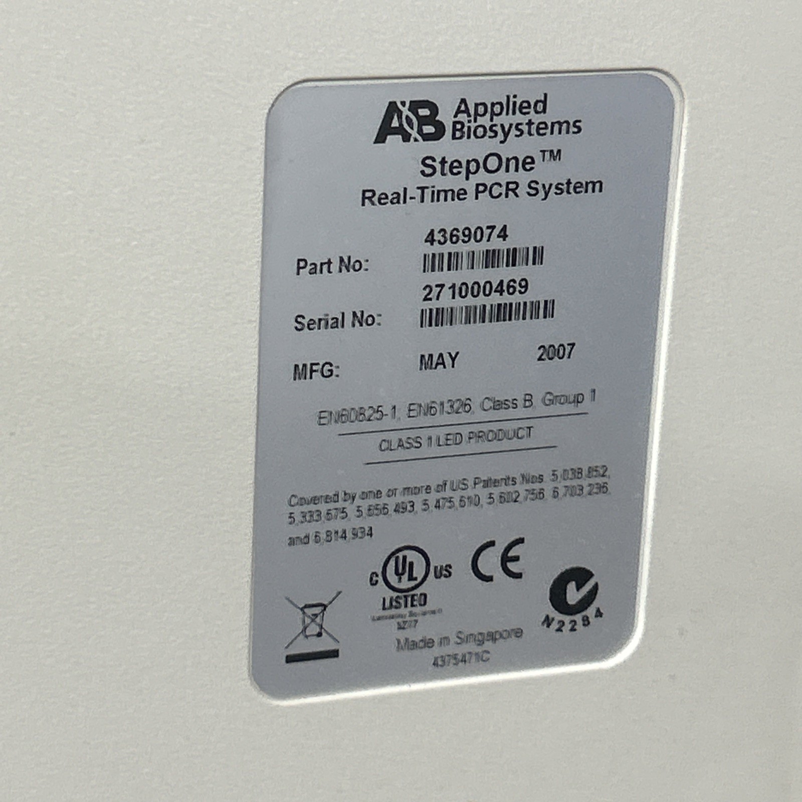 AB APPLIED BIOSYSTEMS STEPONE REAL-TIME PCR SYSTEM 4369074