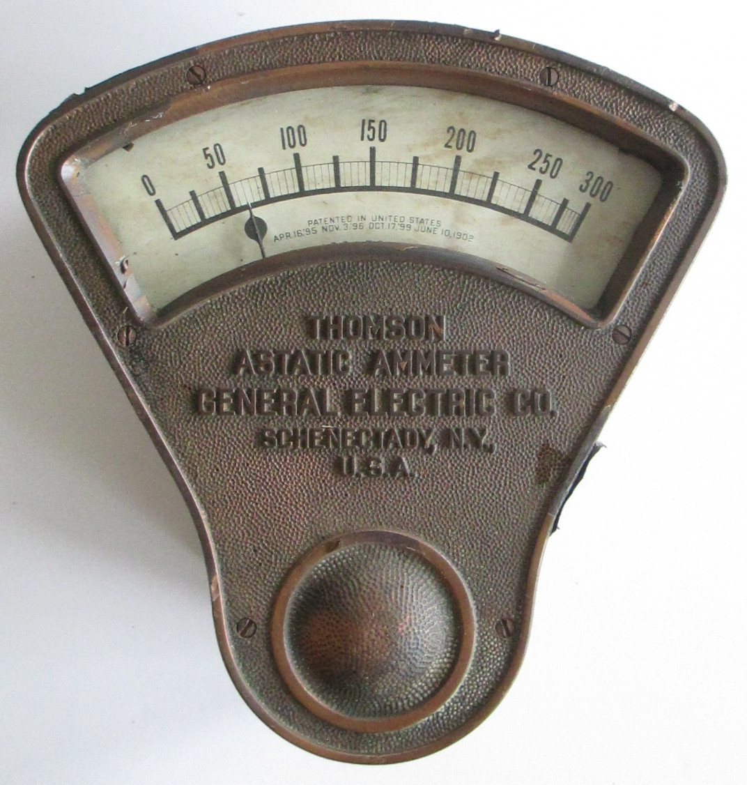 Antique Brass Plated GENERAL ELECTRIC Amp Thompson Astatic Meter , 9.5″ C59
