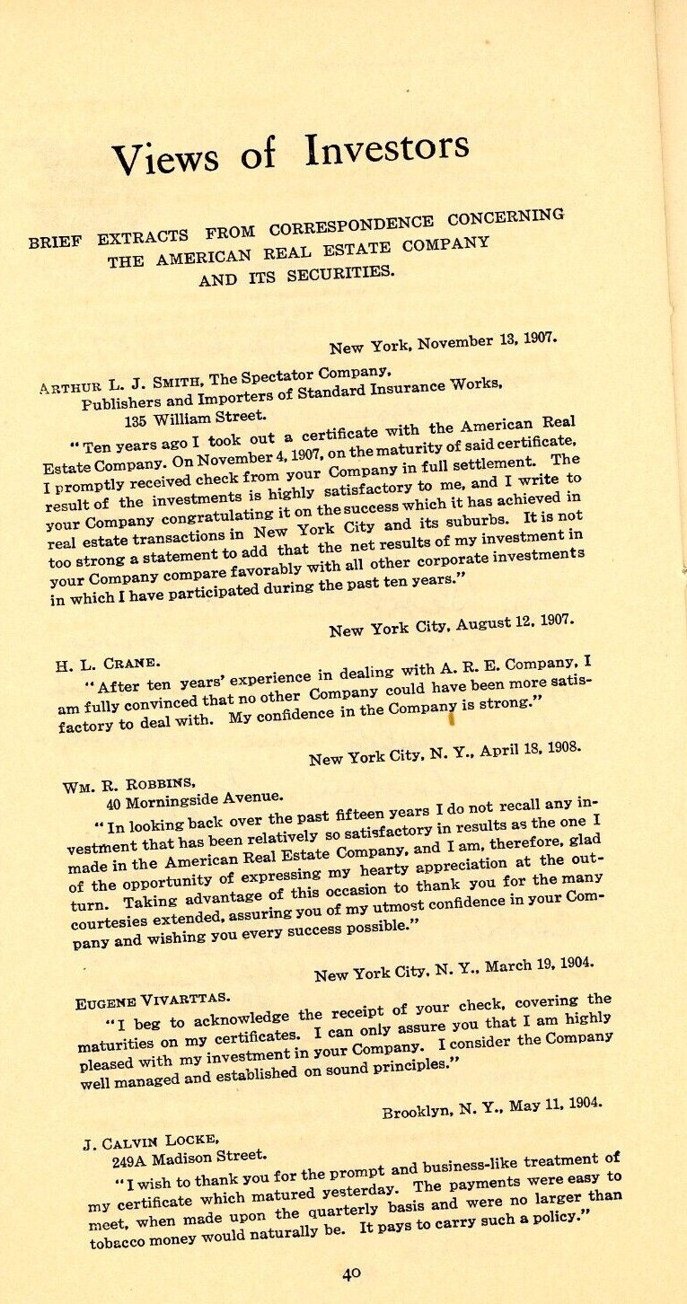 1909 Results Real Test of Real Investment Booklet America Real Estate Co NY