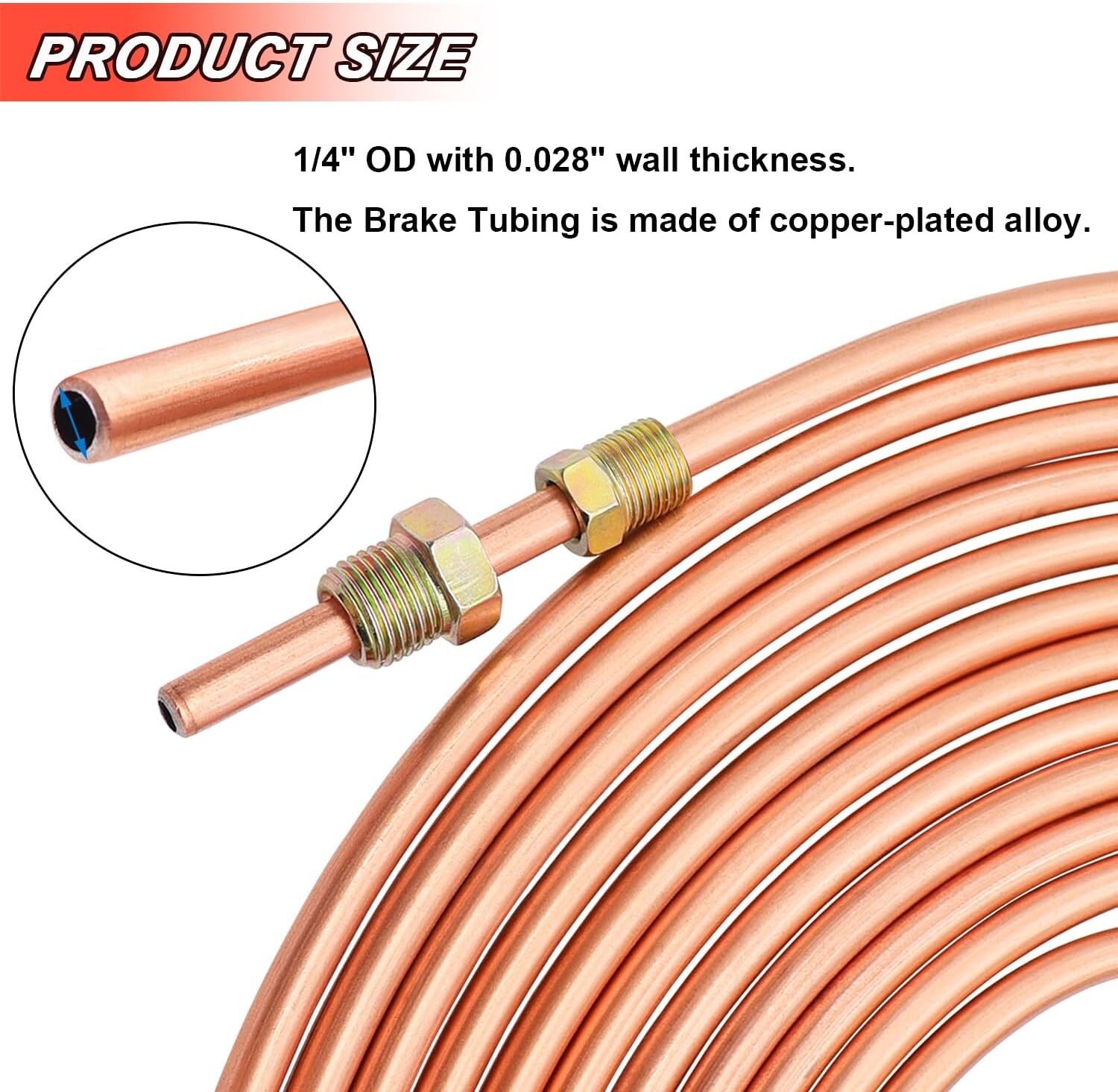 1/4″ 25 Ft Brake Line Tubing Kit, Upgrade Flexible Copper Nickel Brake Line Tubi