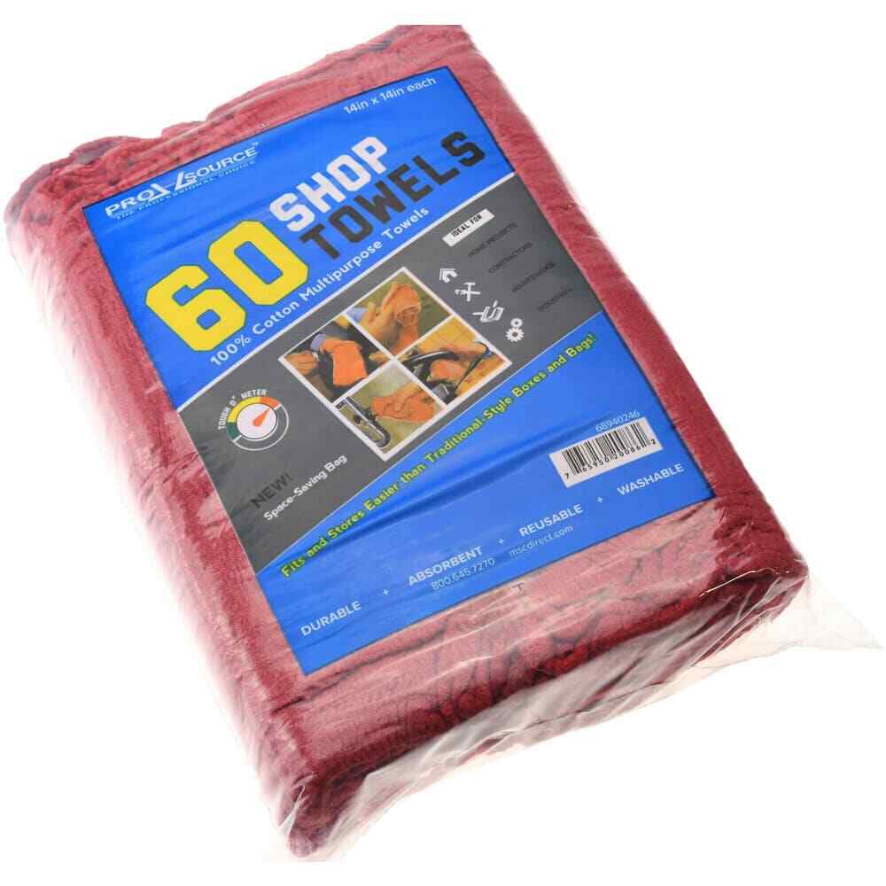 60 Pack PRO SOURCE 14″ x 14″ Industrial Shop Towels: Red Color, Virgin Cotton