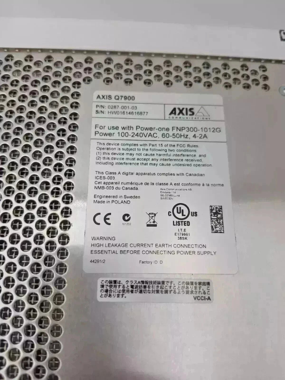 Axis Q7900 14 Slot Video Server Rack Chassis, 0287-004 , 4U, 19″ NEW cctv