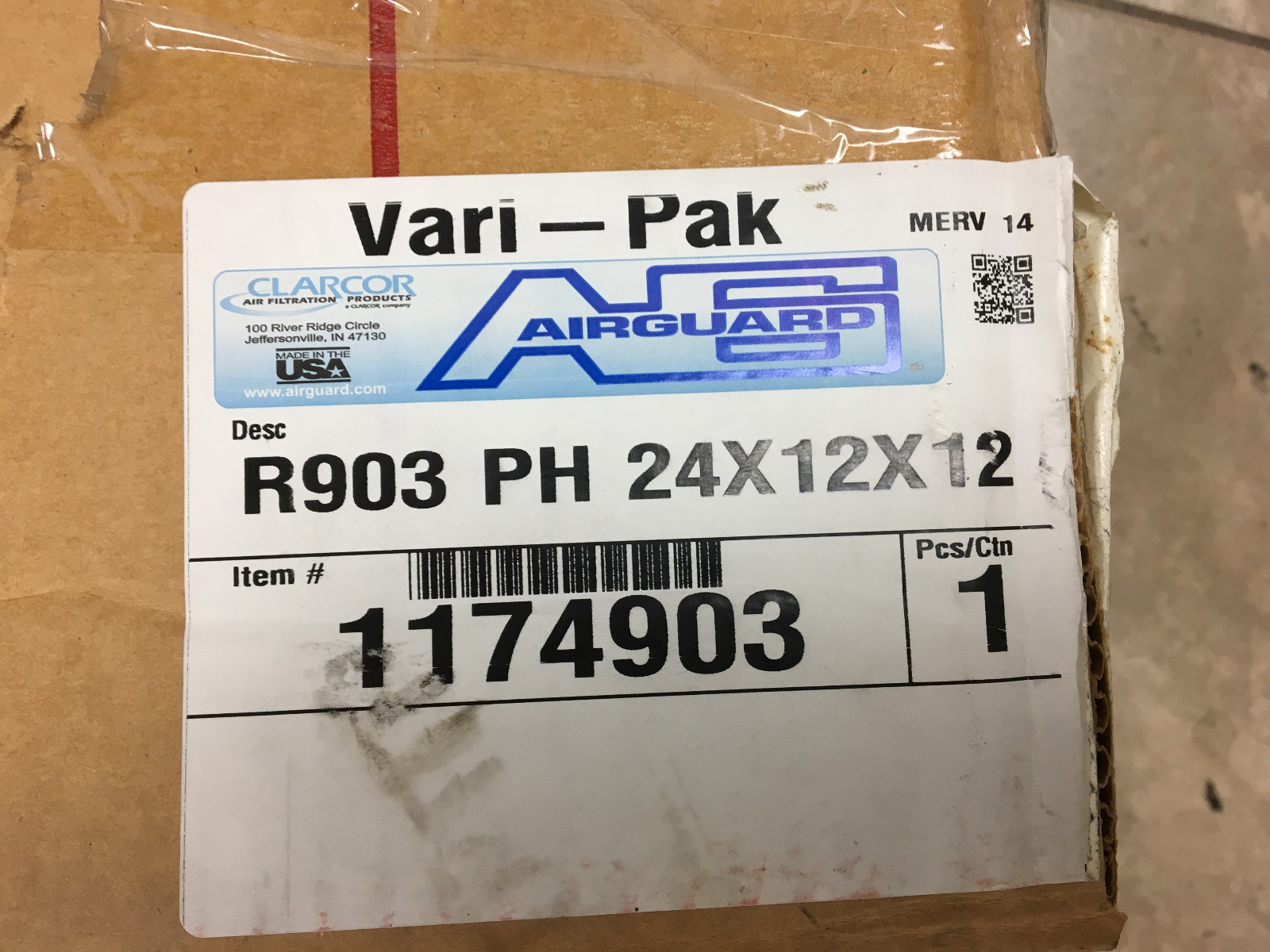 Airguard 1174903 Vari Pak Model R803 REG 24x12x12 Air Filter
