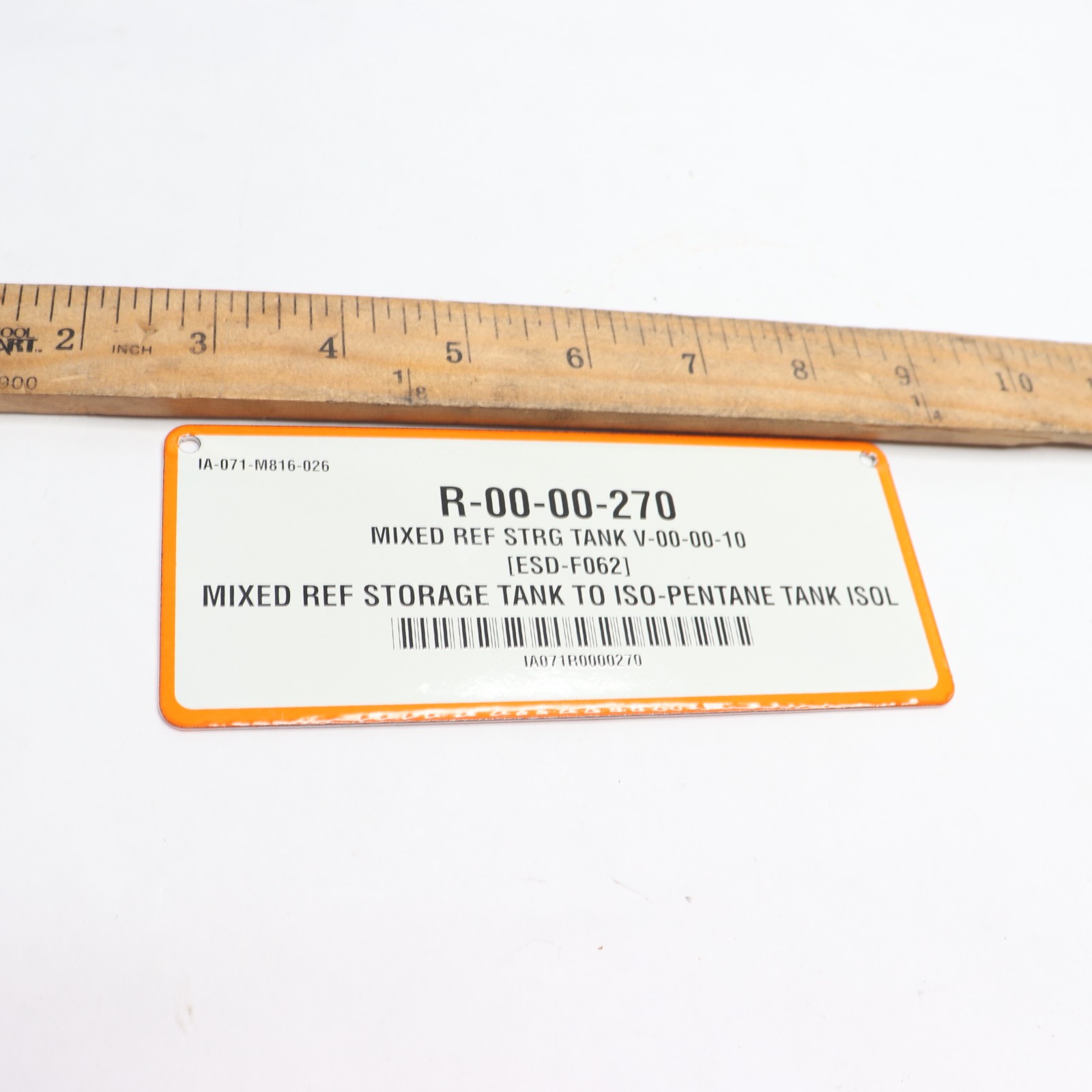 Mixes Ref Storage Tank To Iso-Pentane Tank Isol Plate IA-071-M816-026