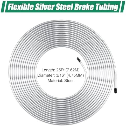 25Ft 3/16″ Upgraded Zinc Coated Steel Brake Line Tubing Kit, Robust Reliable Hyd
