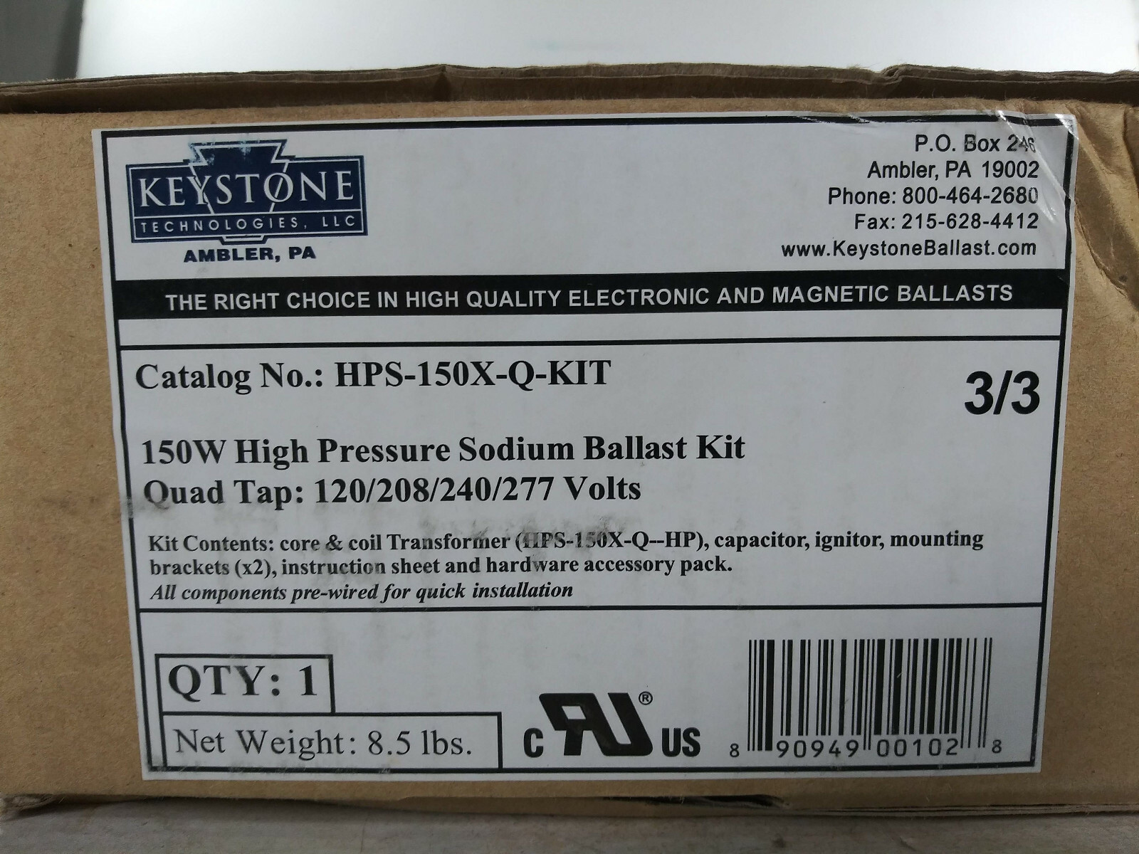 1 NEW KEYSTONE HPS-150X-Q-KIT 150W BALLAST KIT NIB ***MAKE OFFER***