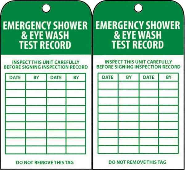 25 Pack NMC RPT37 3″x6″ Emergency Shower/Eyewash Test Record Tags, Vinyl