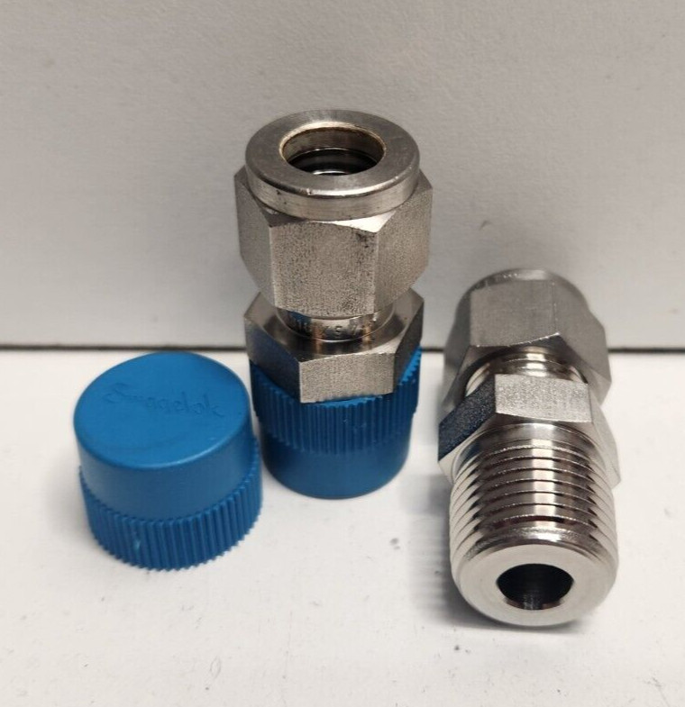LOT OF 2 NEW OLD STOCK! SWAGELOK 3/8″ TUBE X 3/8″ NPT MALE CONNECTORS SS-600-1-6