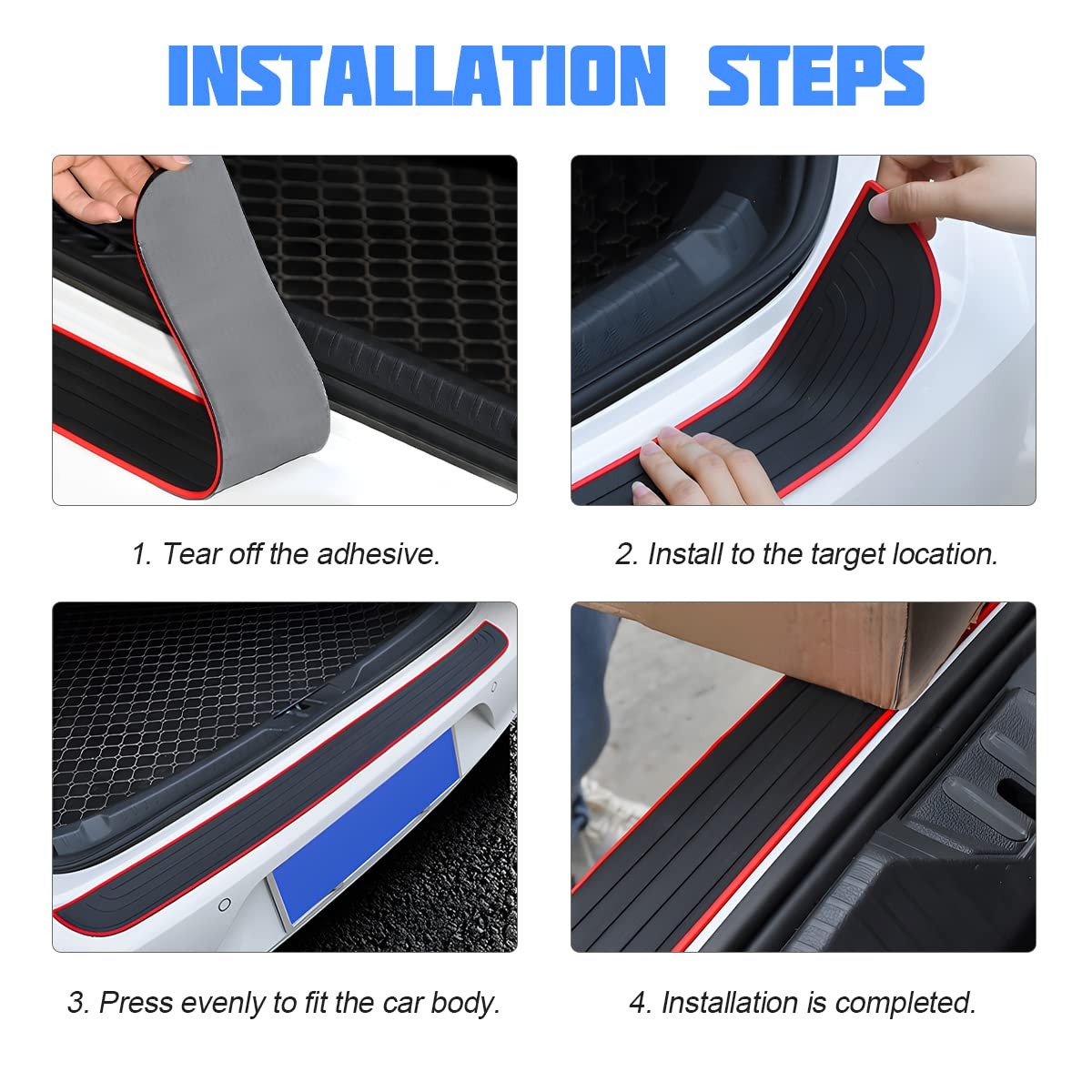 Car Rear Bumper Protector Guard – Anti-Scratch, Non-Slip, 40.9in Black Rubber…