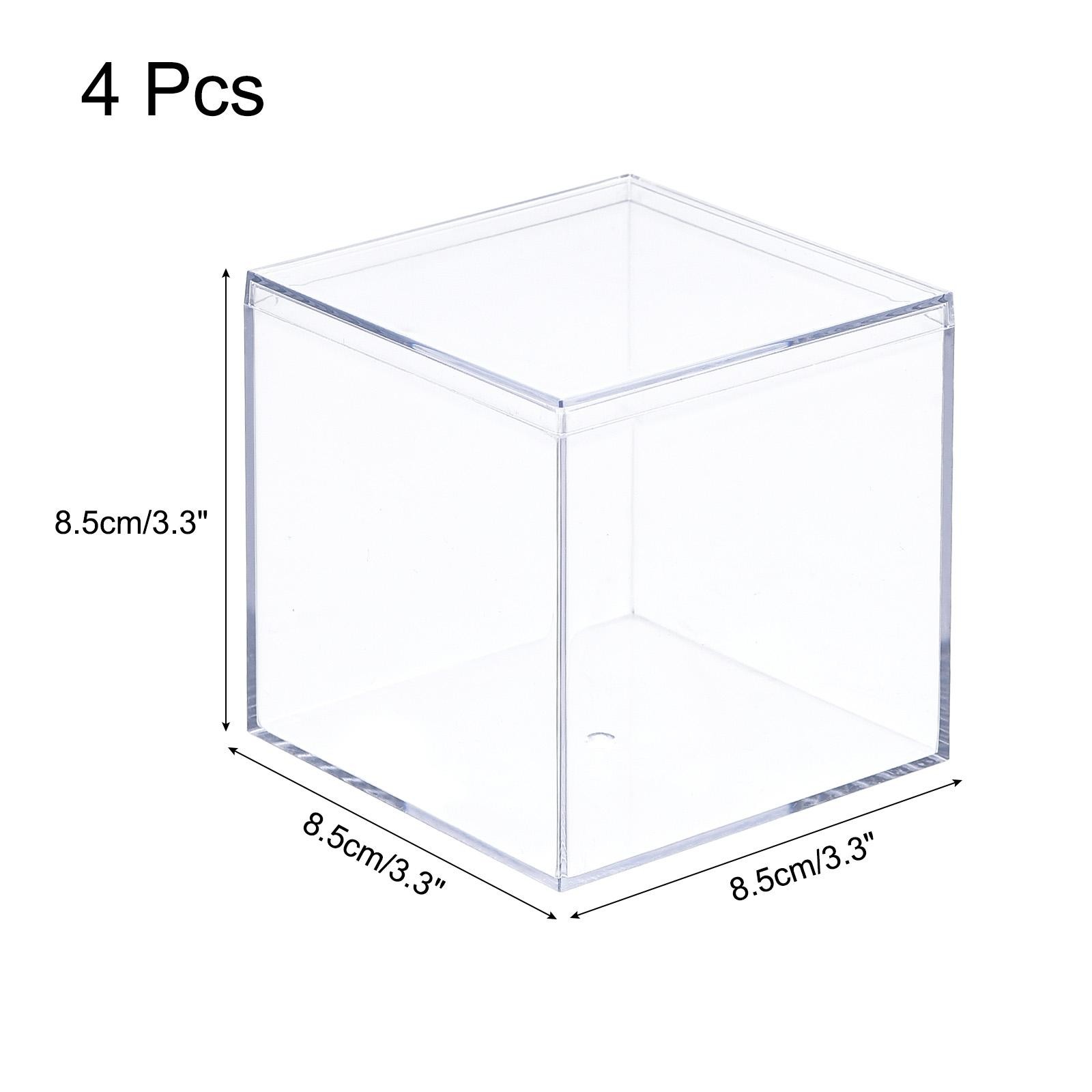 Clear Acrylic Plastic Storage Box Square Case with Lid, 8.1×8.1×8.1cm, Pack of 4