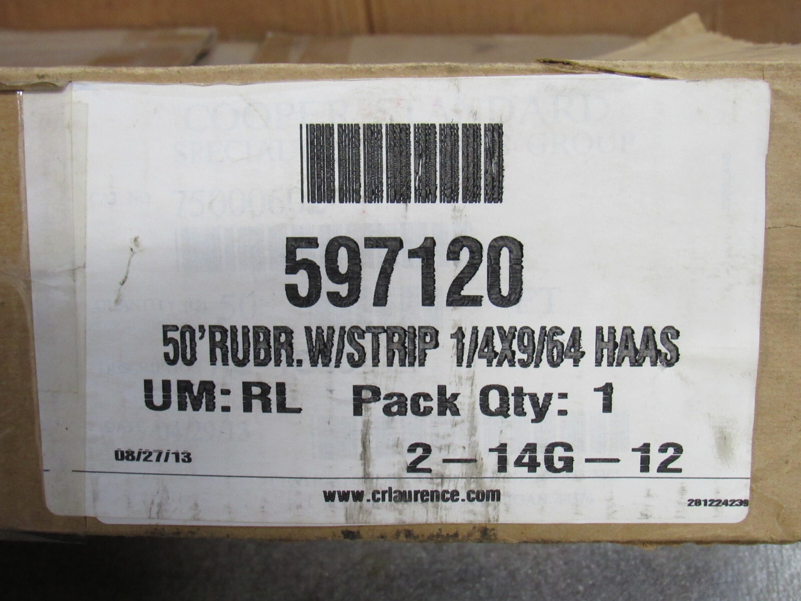 NEW CR LAURENCE RUBBER WEATHER STRIP STRIPPING 597120 1/4X9/64 16′ FT