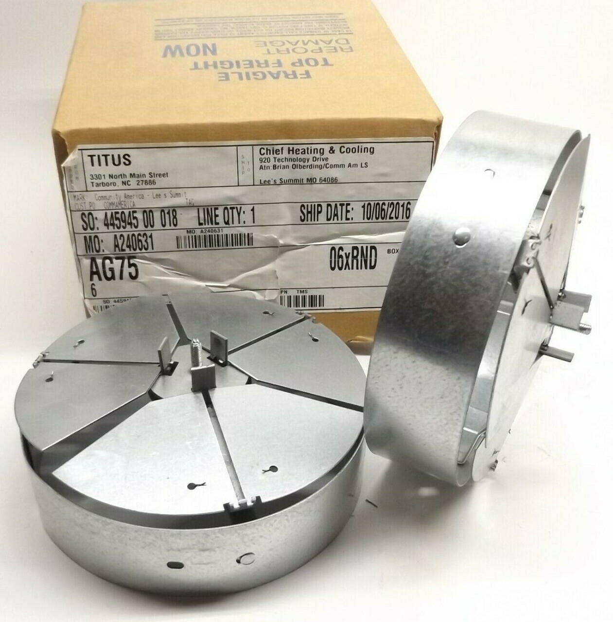 Titus AG75 Steel Opposed Blade Damper 6″ Diameter Round