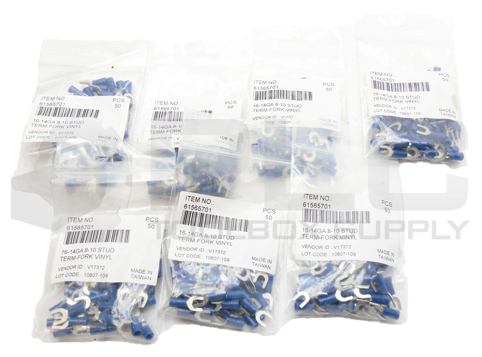 LOT OF 7 BAG OF 50 NEW 61565701 FORK TERMINAL 16-14GA 8-10 STUD TOTAL 350