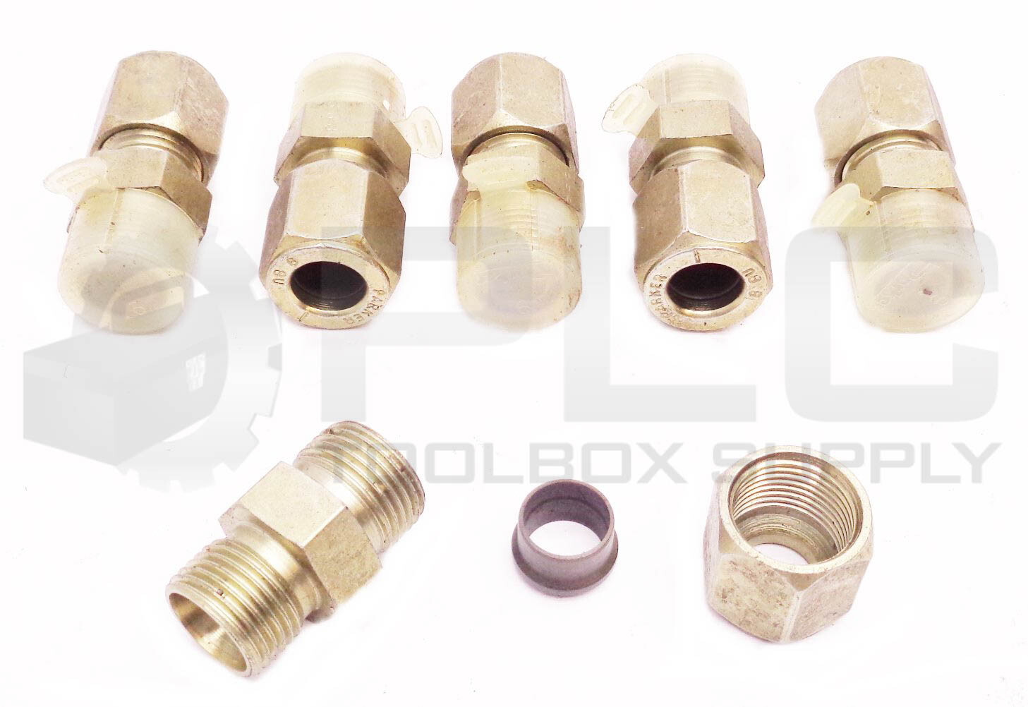 LOT OF 6 NEW PARKER 3/8″IDx13/16″ OD COMPRESS 7/16″IDx3/4″OD MALE HYD FITTINGS