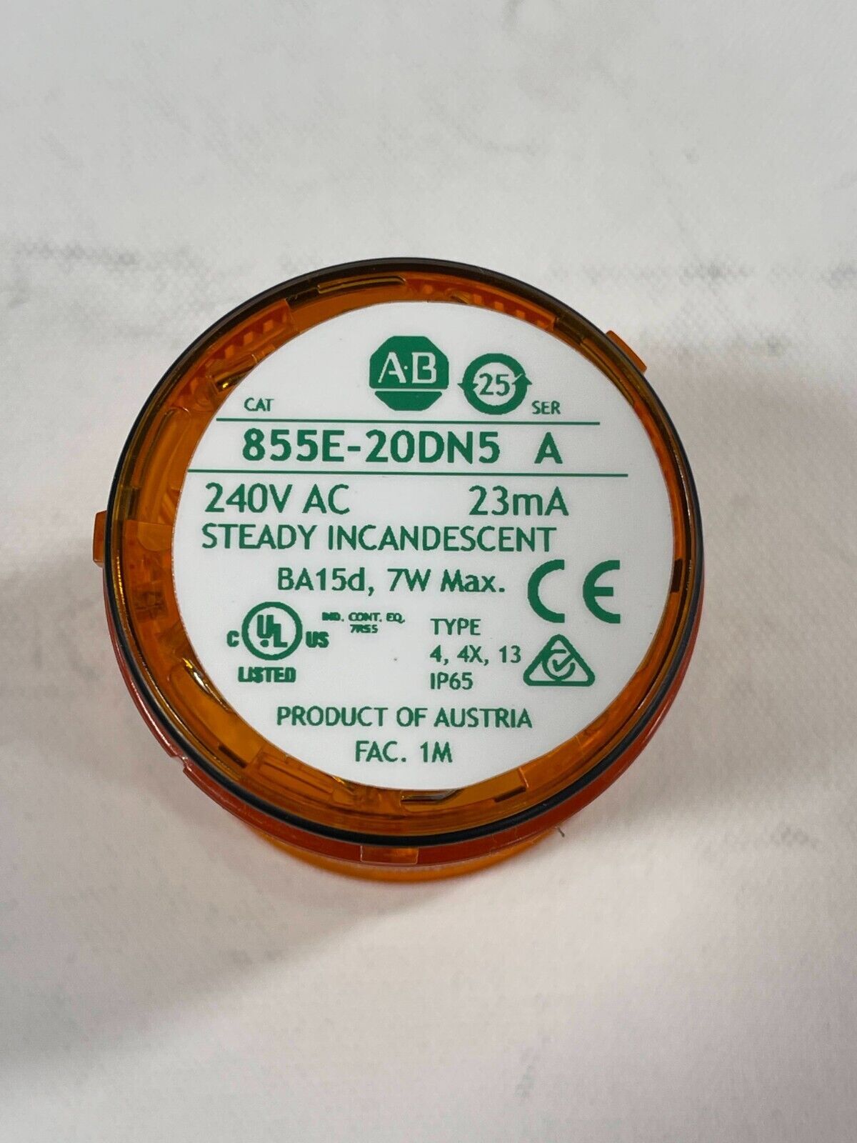 New! Allen Bradley 855E-20DN5 Amber Steady Incandescent 240V SER A