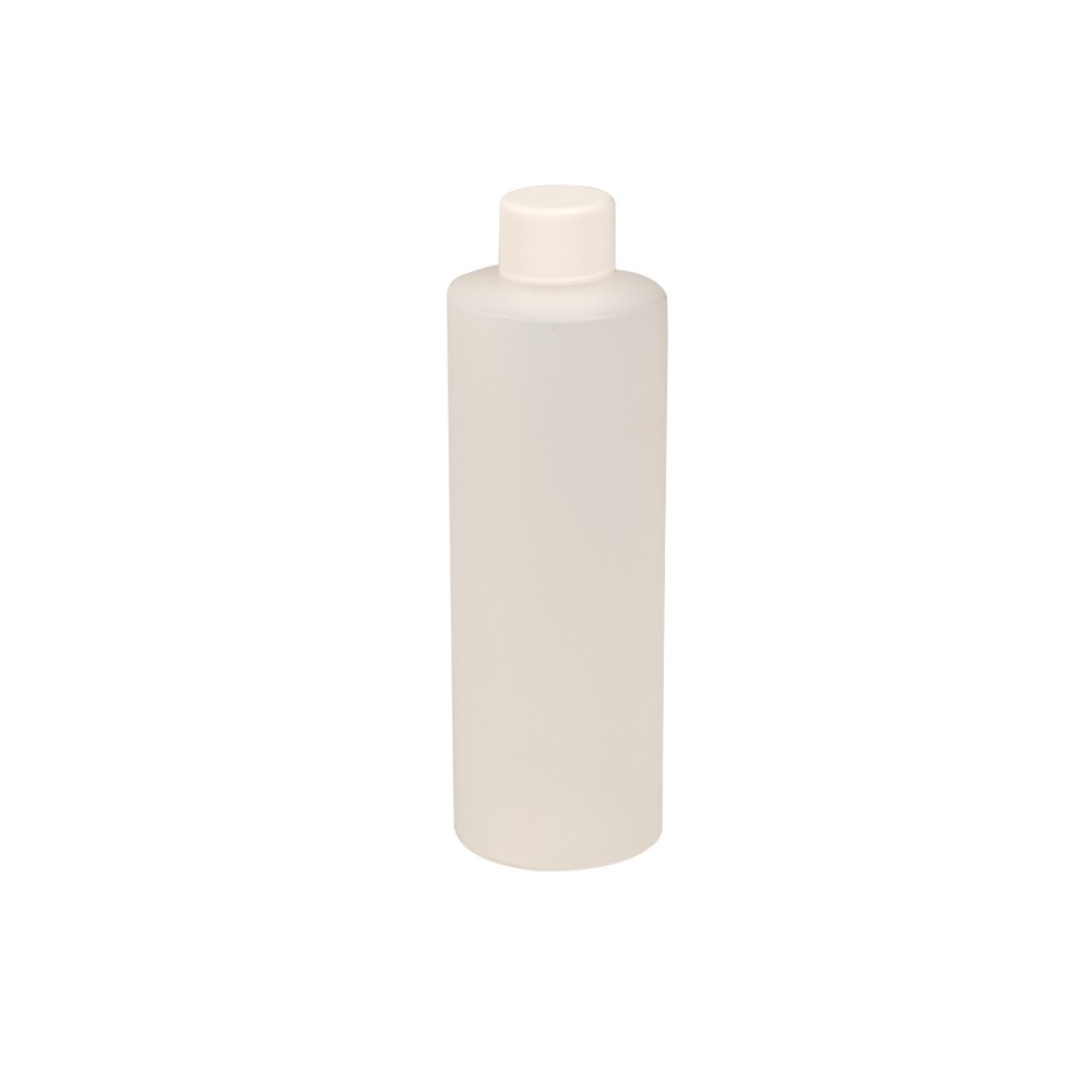 8 oz Natural HDPE Cylindrical Sample Bottle w/ 24/410 White Ribbed Cap Lot of 10