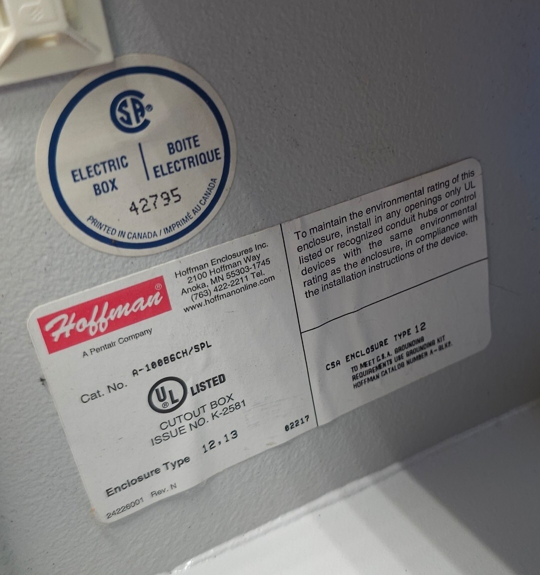 HOFFMAN A8066CH/SPL THERMALLY MANAGED EMERGENCY FURNACE STOP BOX *TESTED*
