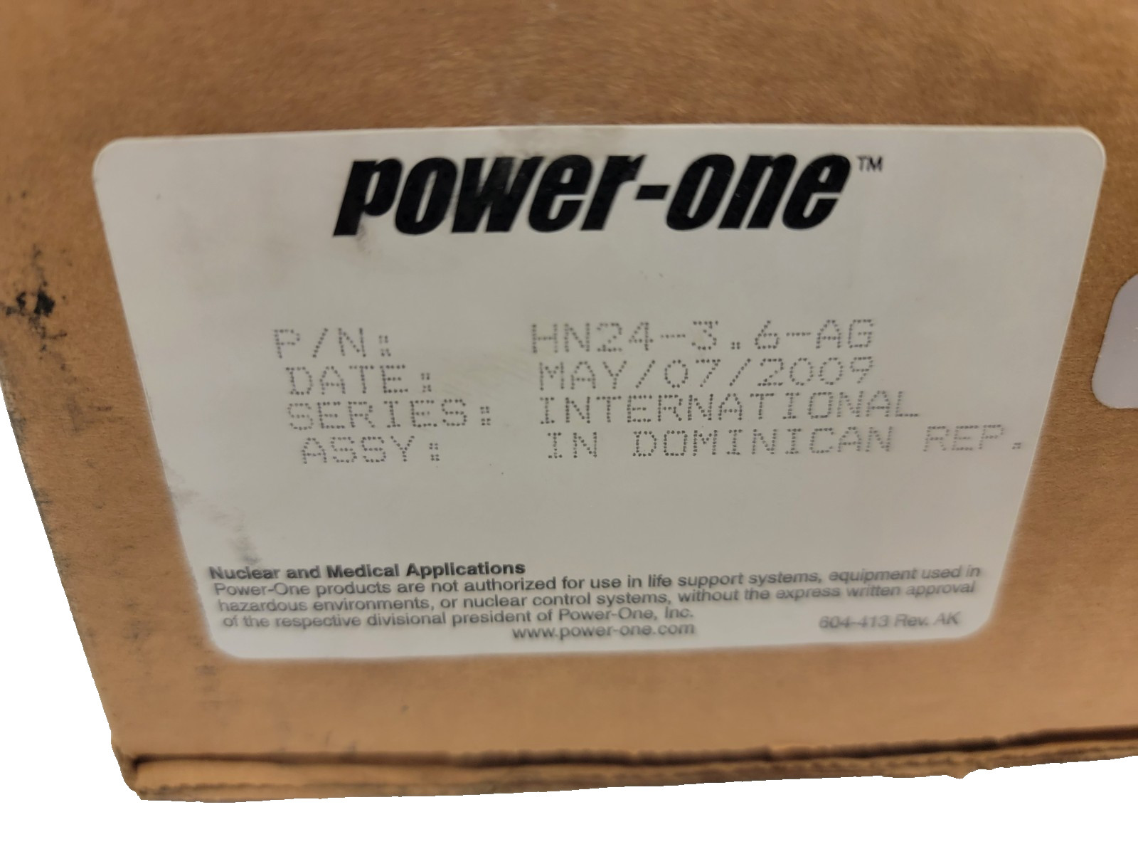 Power-One HN24-3.6-AG Power Supply, AC-DC,24V,3.6A,100-264V In, Open Frame