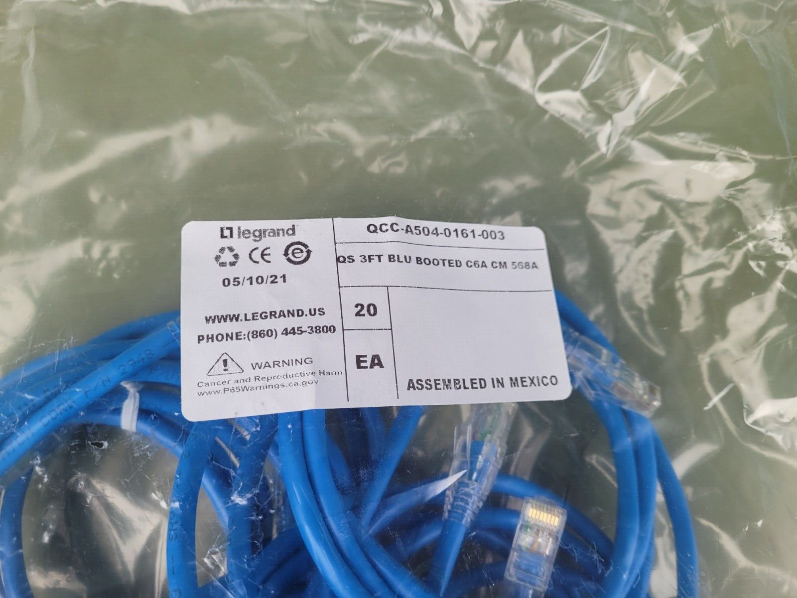 New Set of 25 Legrand Ortronics Patch Cables QCC-A504-0161-003 C6A Booted 568A