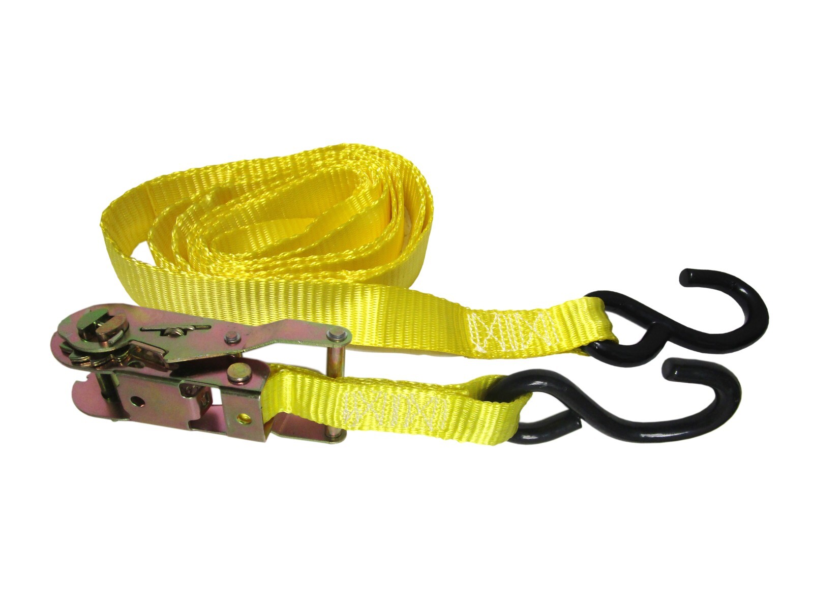 4 pc 1″ x 15′ ft Ratchet Tie Down Strap Assembly Yellow S Hook Trailer ATV Cargo