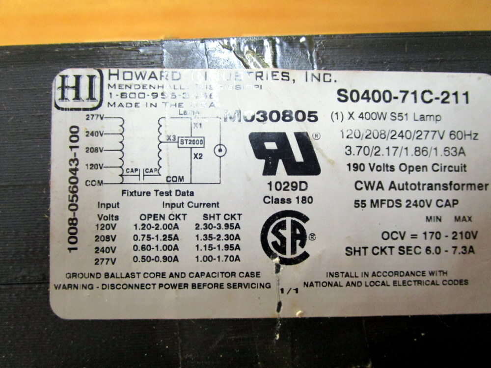 Howard Industries S0400-71C-211-K Ballast Kit 1091-910038-300