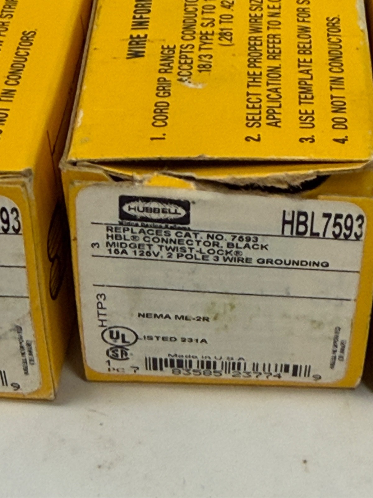 New Lot of 3 Hubbell HBL7593 Twist-Lock Black Connector 15A 125V NEMA ML-2R