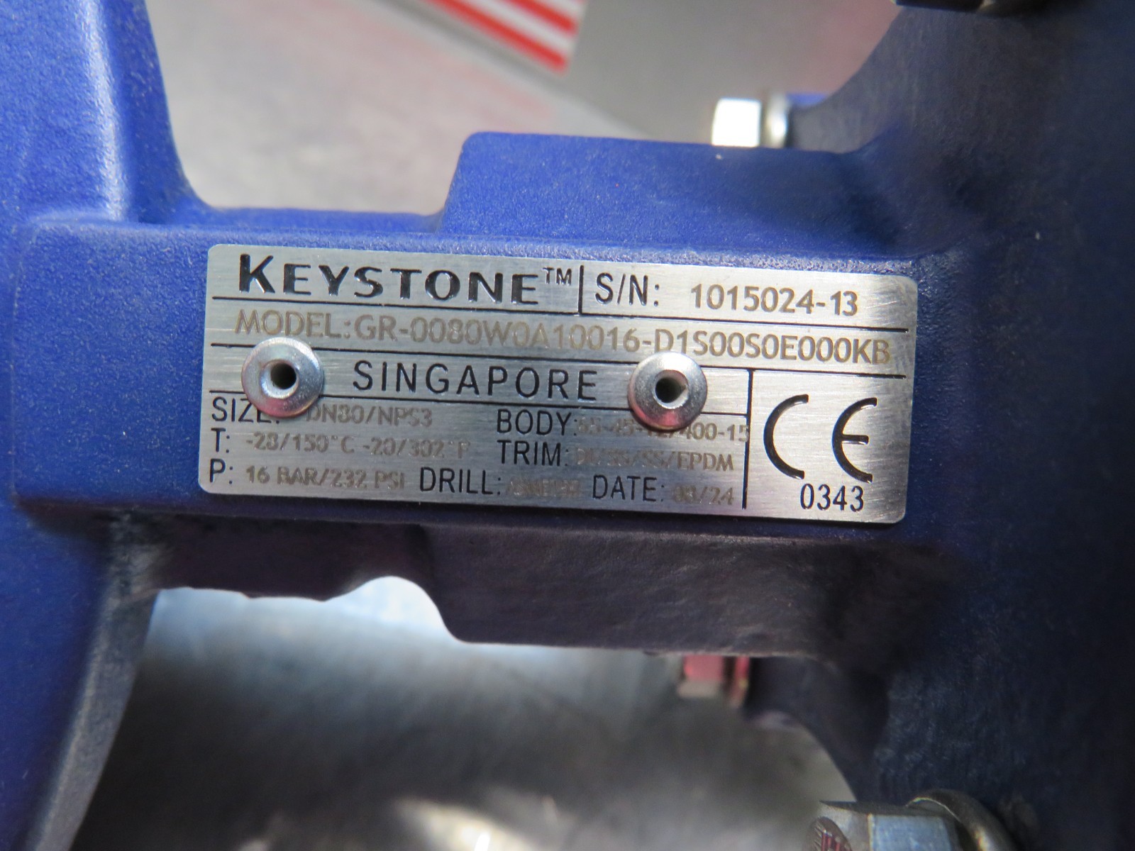 Keystone GR-0080W0A10016-D1S00S0E000KB w/ F89U-004 DA Actuator