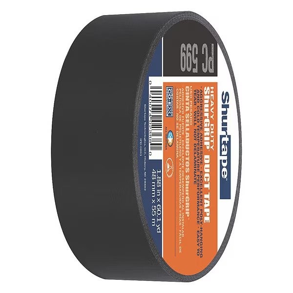 Shurtape DuctTape, Black, 60-1/8ydL, 1-7