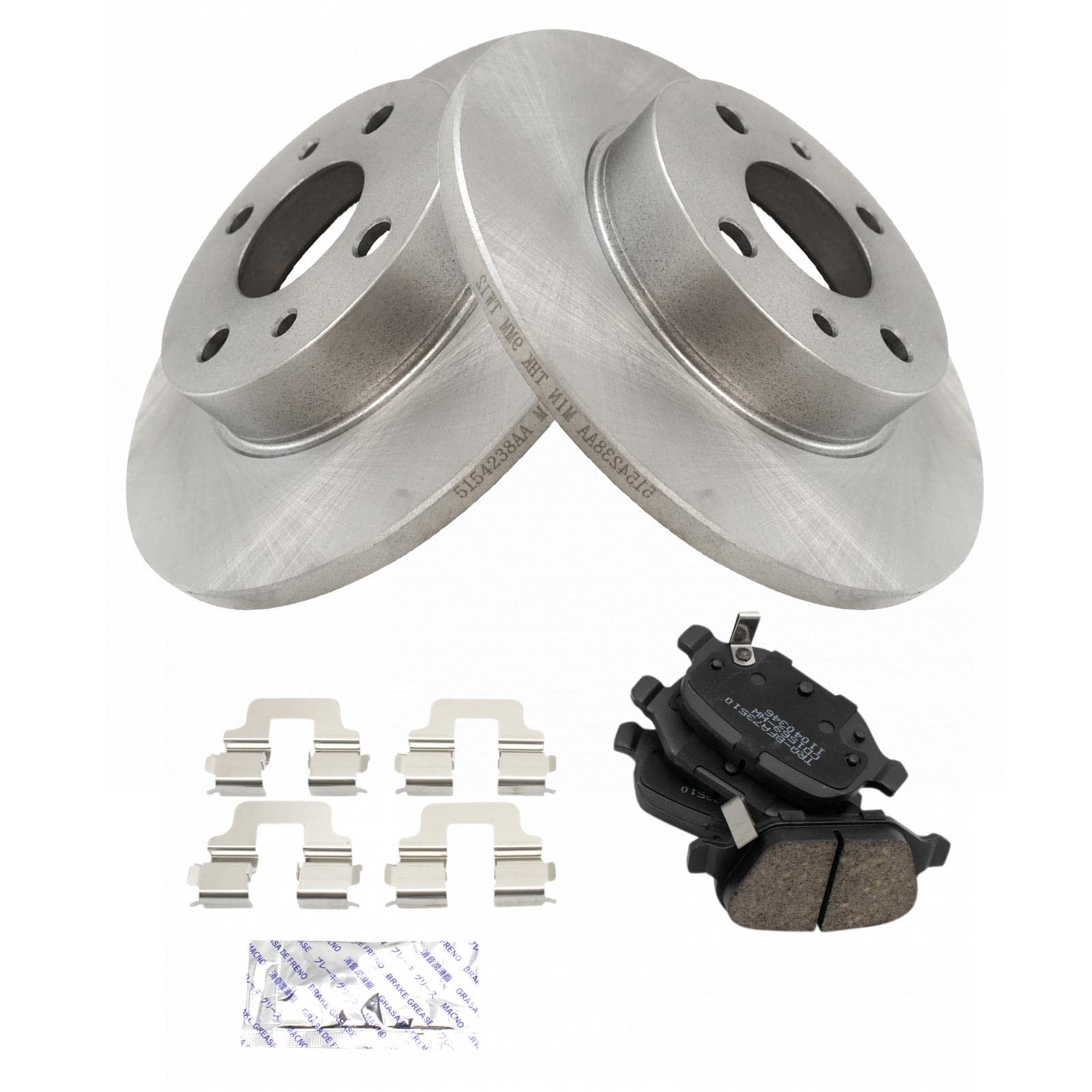 TRQ Rear Ceramic Brake Pad and Rotor Kit for 2012-2019 Fiat 500 Models