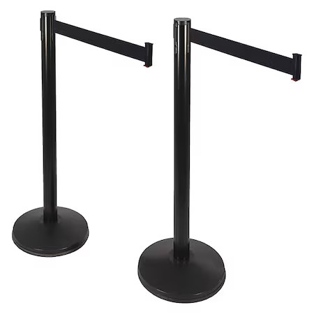 Retracta-Belt Prime 101Sb-Bk-2Pk Barrier Post With Belt, Black, 10 Ft Length,