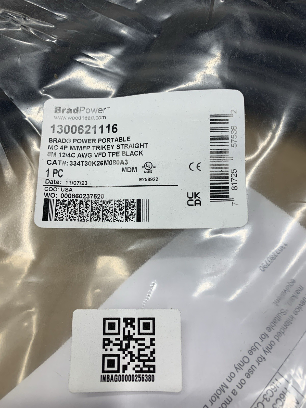 BRAD POWER 334T30K26M080A3 DOUBLE ENDED CORDSET 1300621116 **NEW**