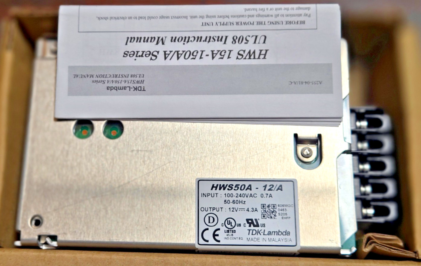 TDK-Lambda HWS50A-12/A AC-DC Power Supply – 50W – 12VDC – Input: 85 to 265VAC…