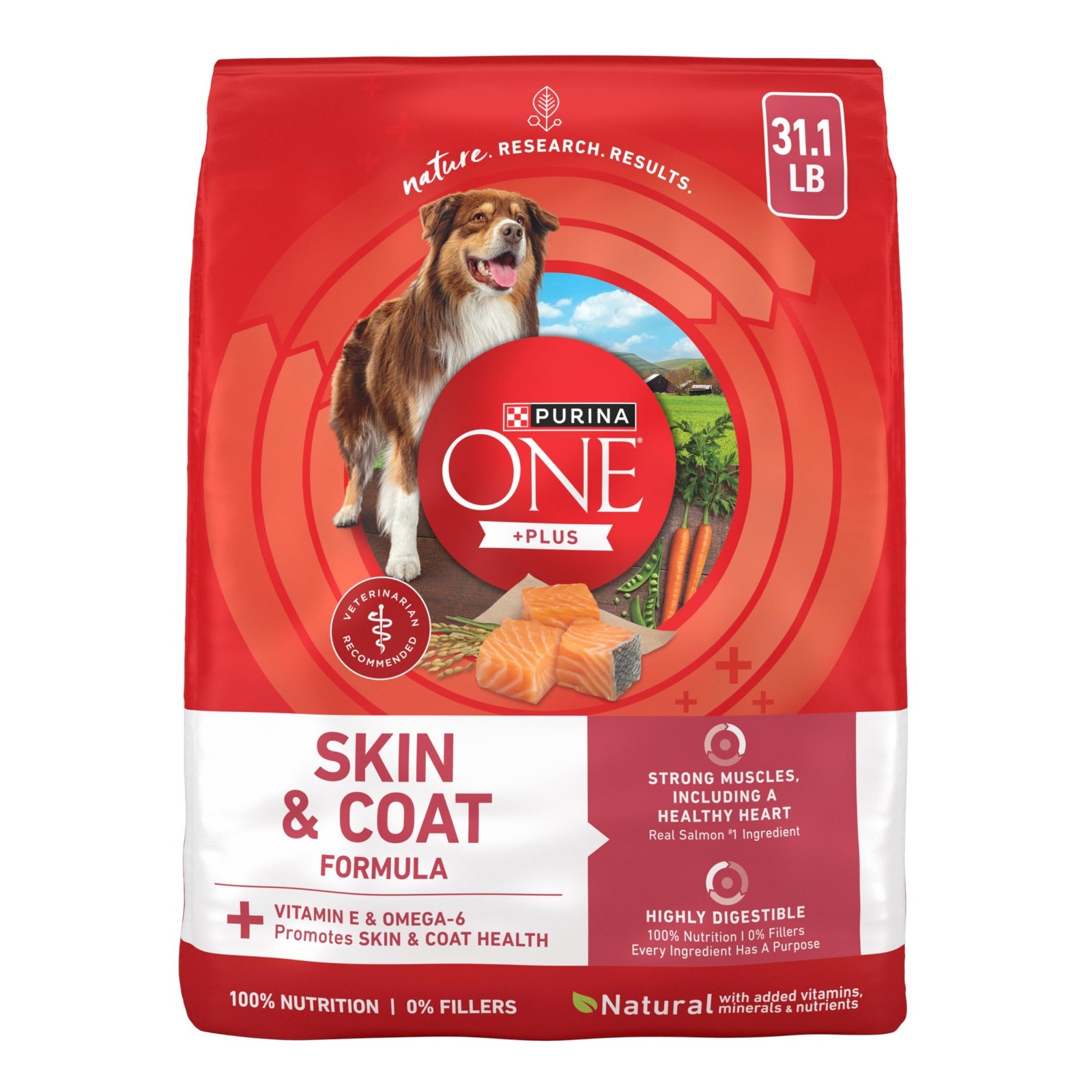 Purina ONE Natural, Sensitive Stomach Dry Dog Food, +Plus Skin & Coat, 31.1 lb