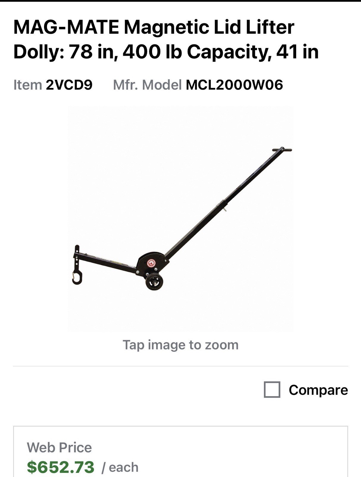 Mag-Mate MCL2000W06 400 Lb Capacity Magnetic Lid Lifter Dolly Scuffs New