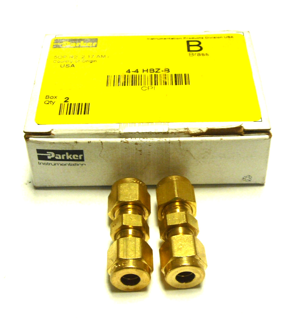 NEW BOX OF 2 PRKER 4-4 HBZ-B UNION 1/4IN TUBE OD BRASS