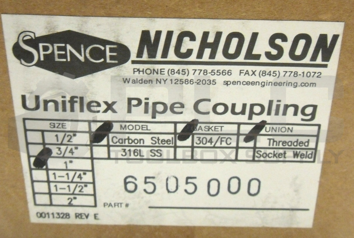NEW SPENCE 6505000 UNIFLEX PIPE COUPLING 1″ CARBON STEEL 304/FC THREADED