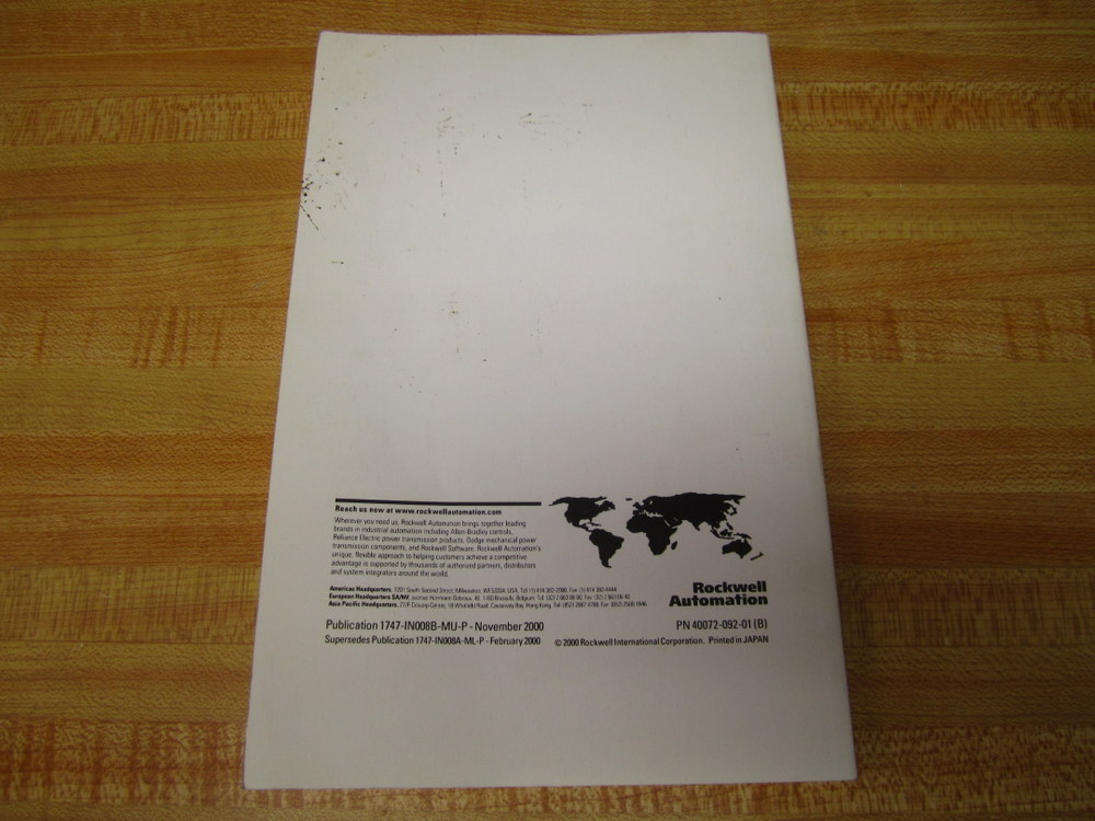 Allen Bradley 40072-092-01 SLC500 Instructions 40072-092-01(B)