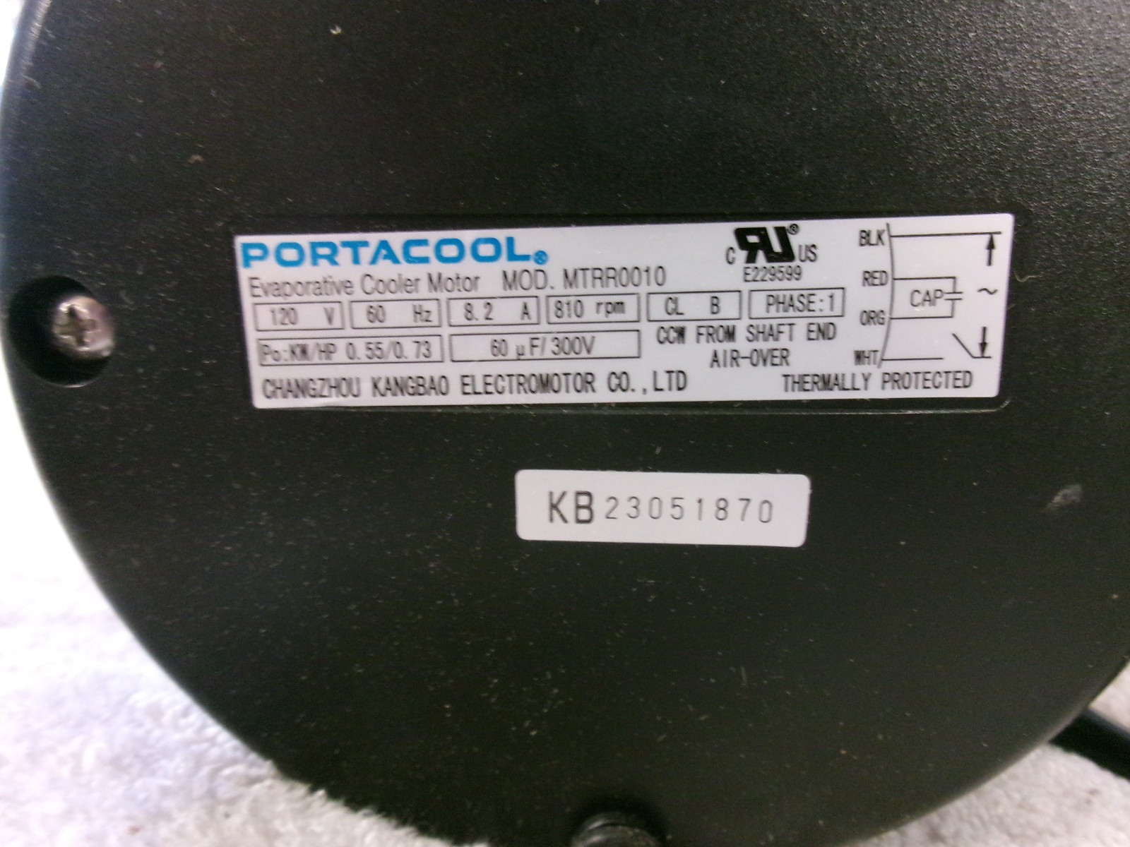 NIB Portacool Evaporative Cooler Motor 120V 60Hz 8.2A 810RPM MTRR0010