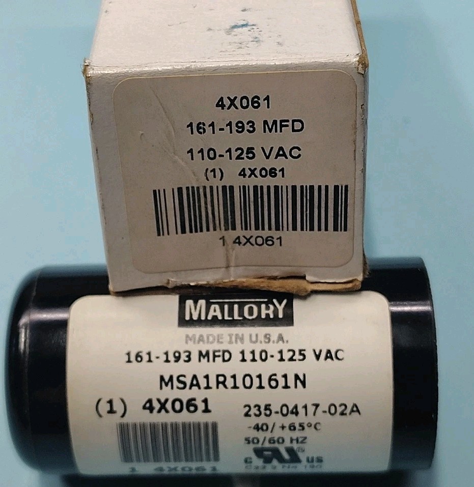 Mallory Capacitor 4X061 161-193 MFD 110-125 VAC MSA1R10161N USA 🆕 C22.2