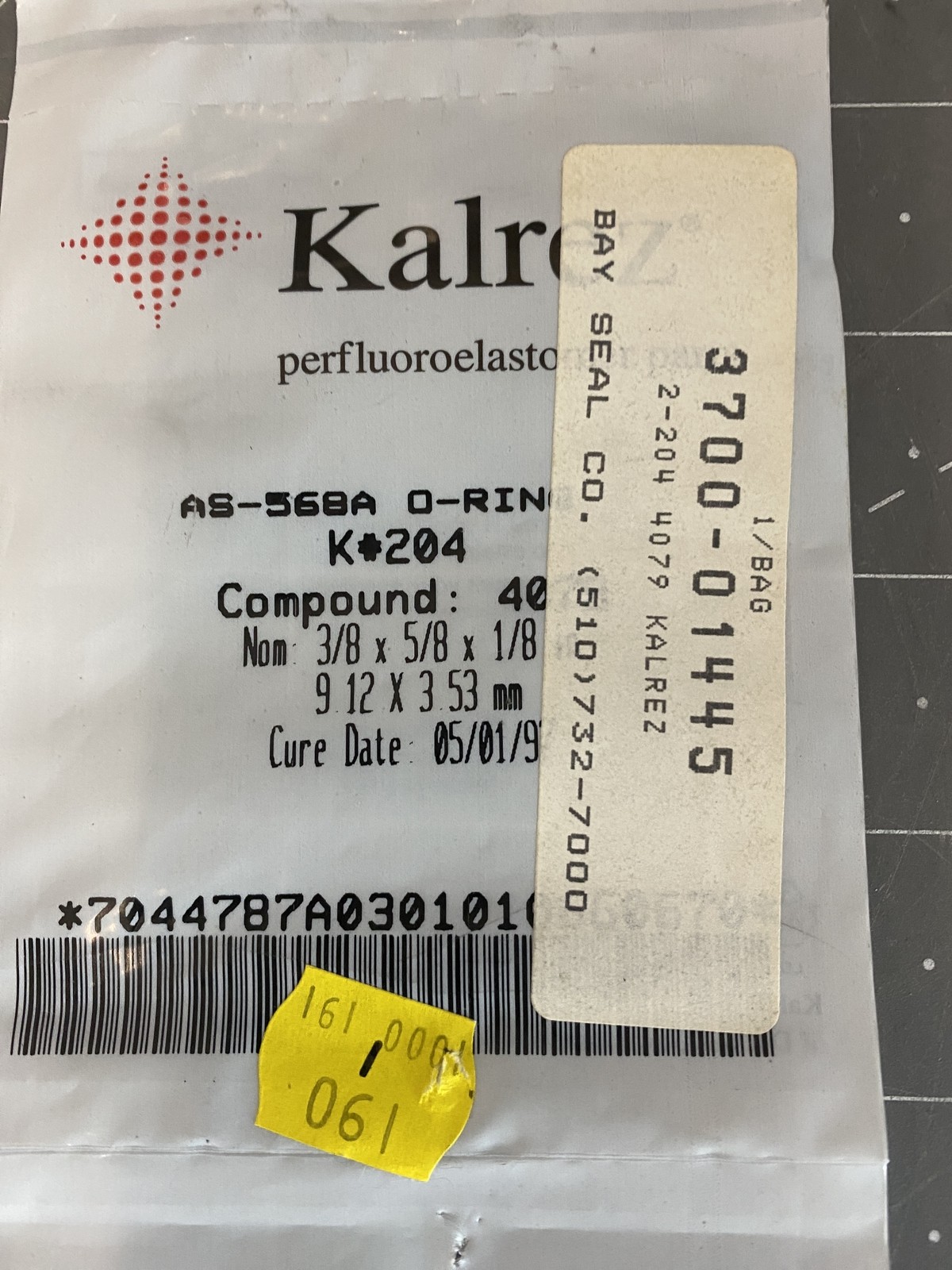 Kalrez O-Ring K#204 Compound 4079 PN: AS-568A Applied Materials 3700-01360