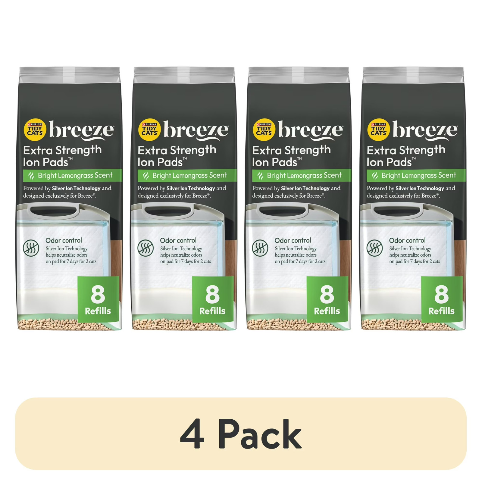 (4 pack) Purina Tidy Cats Breeze Absorbent Cat Litter Pads, Odor Control, 8 ct