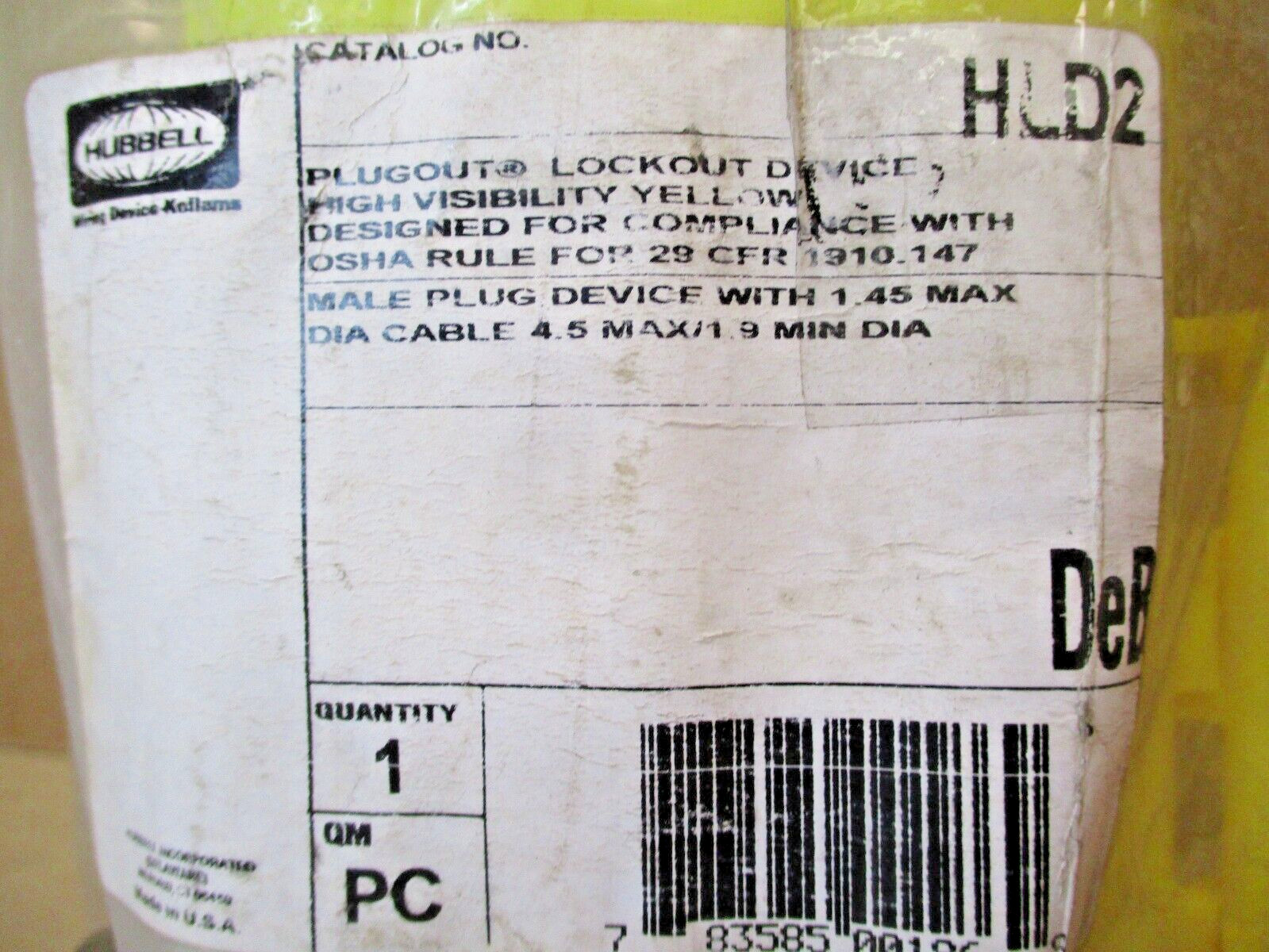 Hubbell HLD2 Plugout Lockout Device High Visibility Yellow 1387OMF