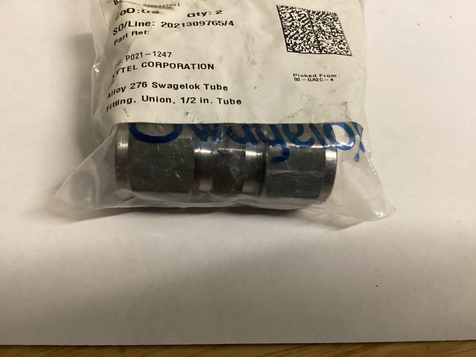 Alloy C-276 Swagelok HC-810-6. 1/2” Union. 1 Pack Of 2 Fittings.