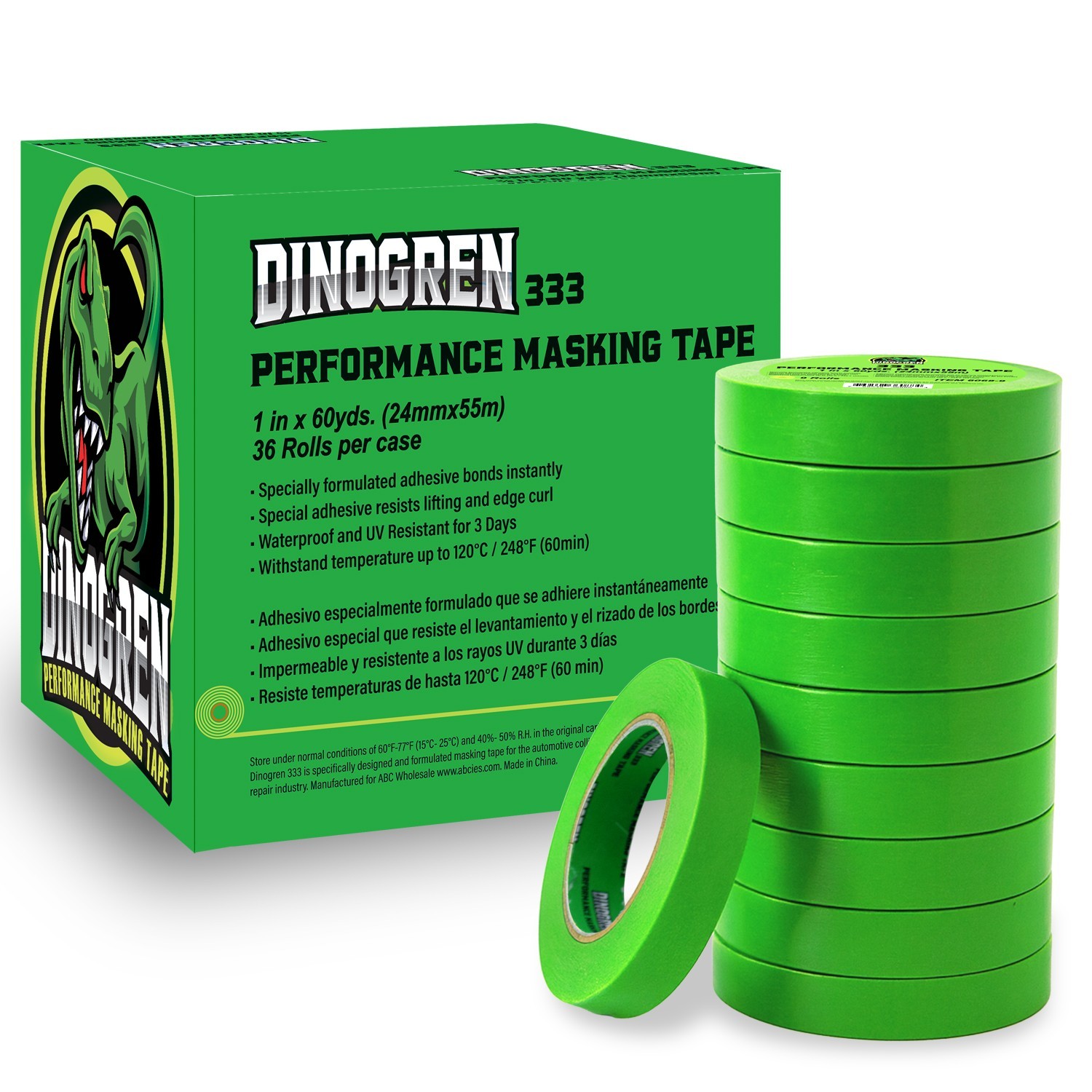 LAUCO DINOGREN 333 Masking Tape – 1 Inch x 60 Yards (36 Rolls per Case) [6068]