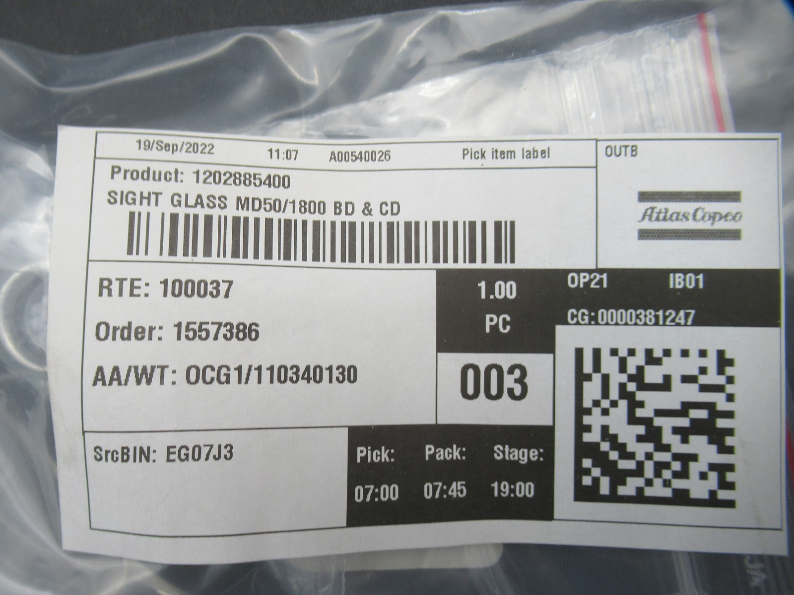 Genuine Atlas Copco Sight Glass MD50/1800 BD & CD 1202-8854-00 (FREE SHIPPING)
