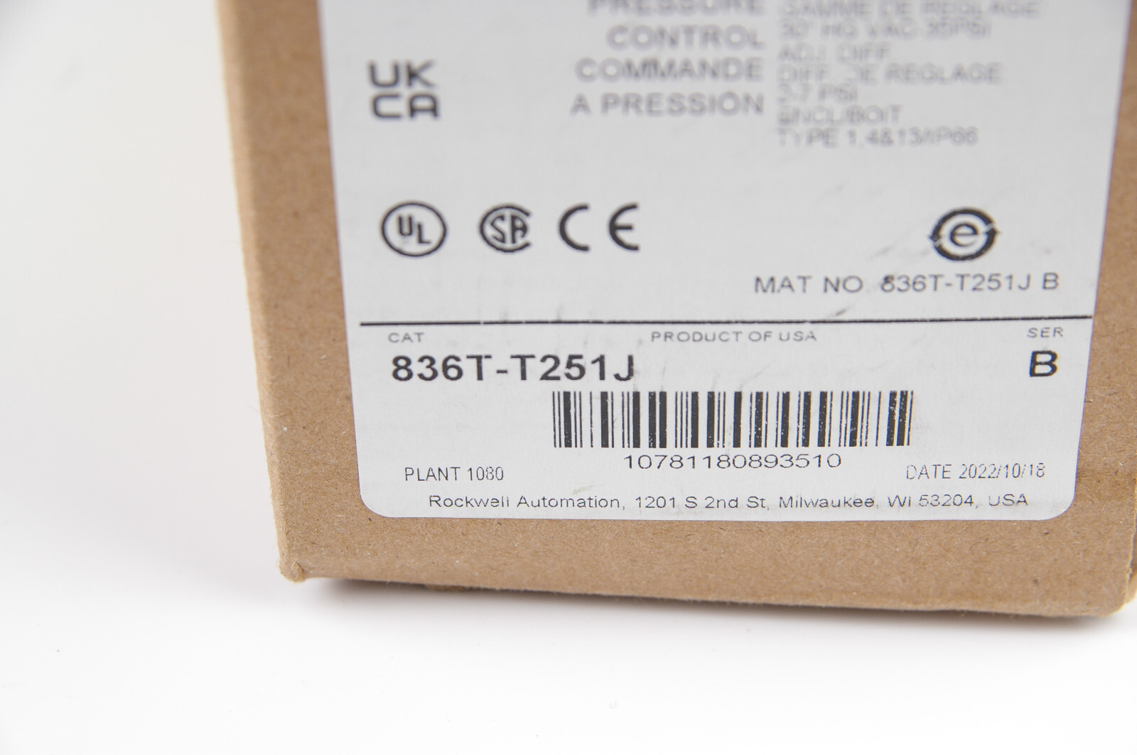 Pressure Control Allen-Bradley 836T-T251J