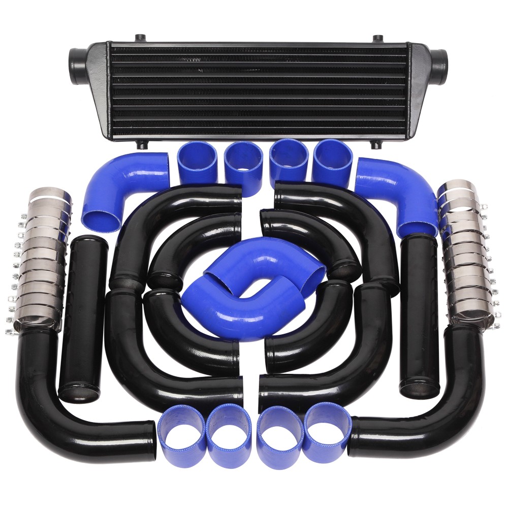 Universal 12 pcs 2.5′ Blue Coupler+ Black Piping+ Intercooler Kit+T-Bolt Clamps